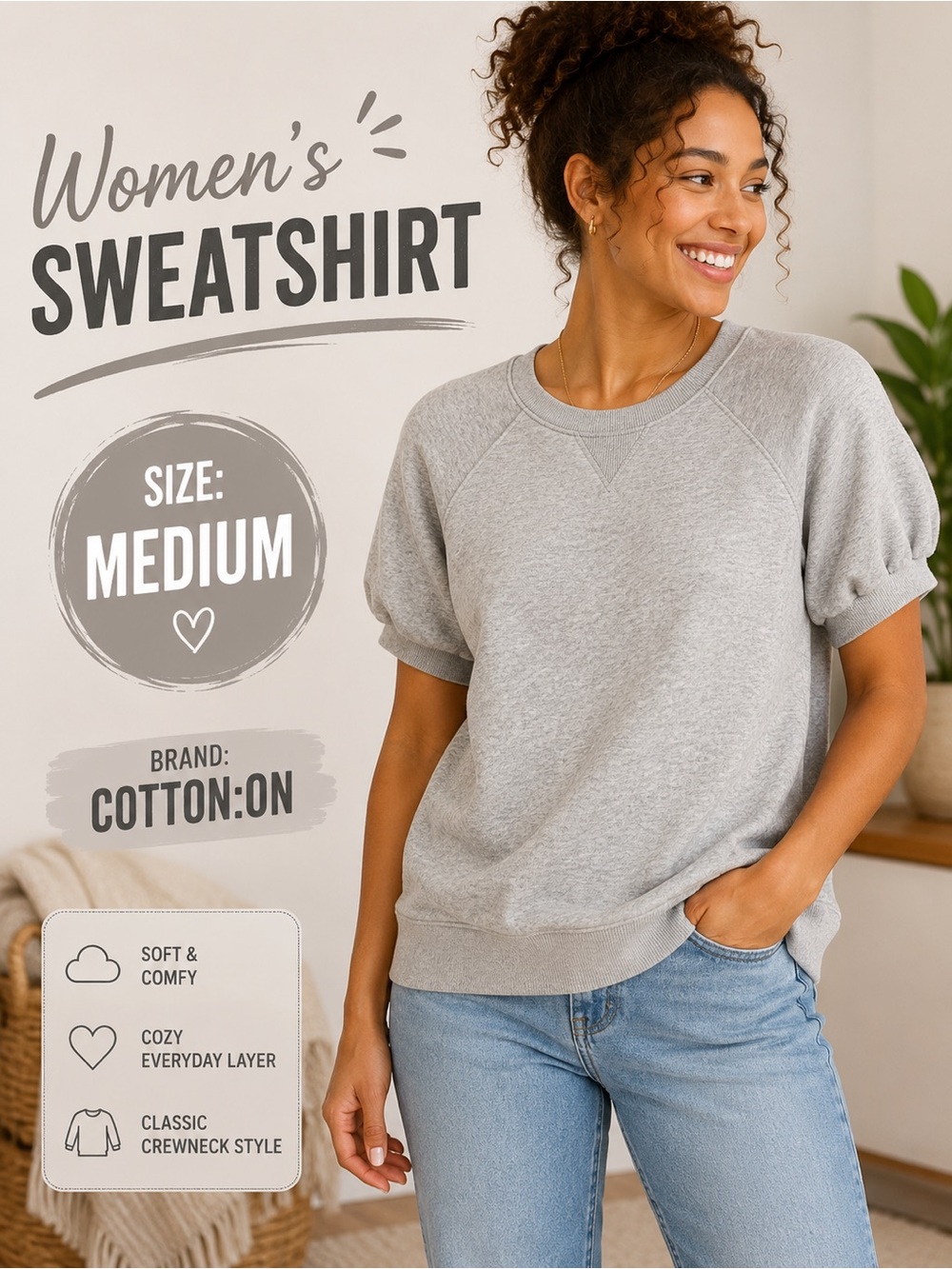 Goodthreads Light Gray Short-Sleeve Crewneck Sweatshirt medium
